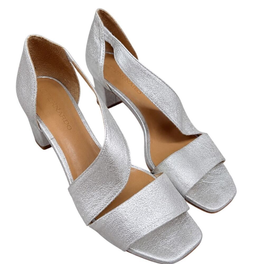Bernardo Silver Metallic Leather Sandals Size 8M Block Heel Wedding Party
